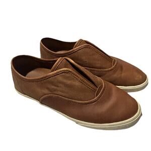 FRYE Women’s SHOES MAYA SLIP ON SNEAKERS COGNAC LEATHER LOGO TAB Size 7.5